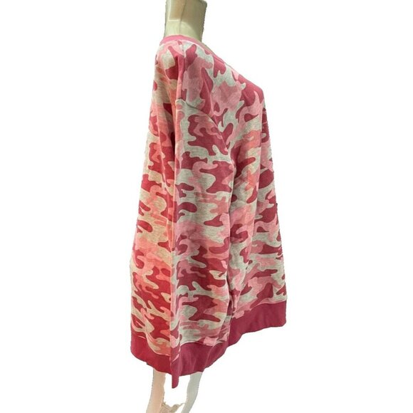 Woman Within +26/28 Pink Camouflage Fleece Ribbed Trim Long Sleeve Sweatshirt - Picture 3 of 6